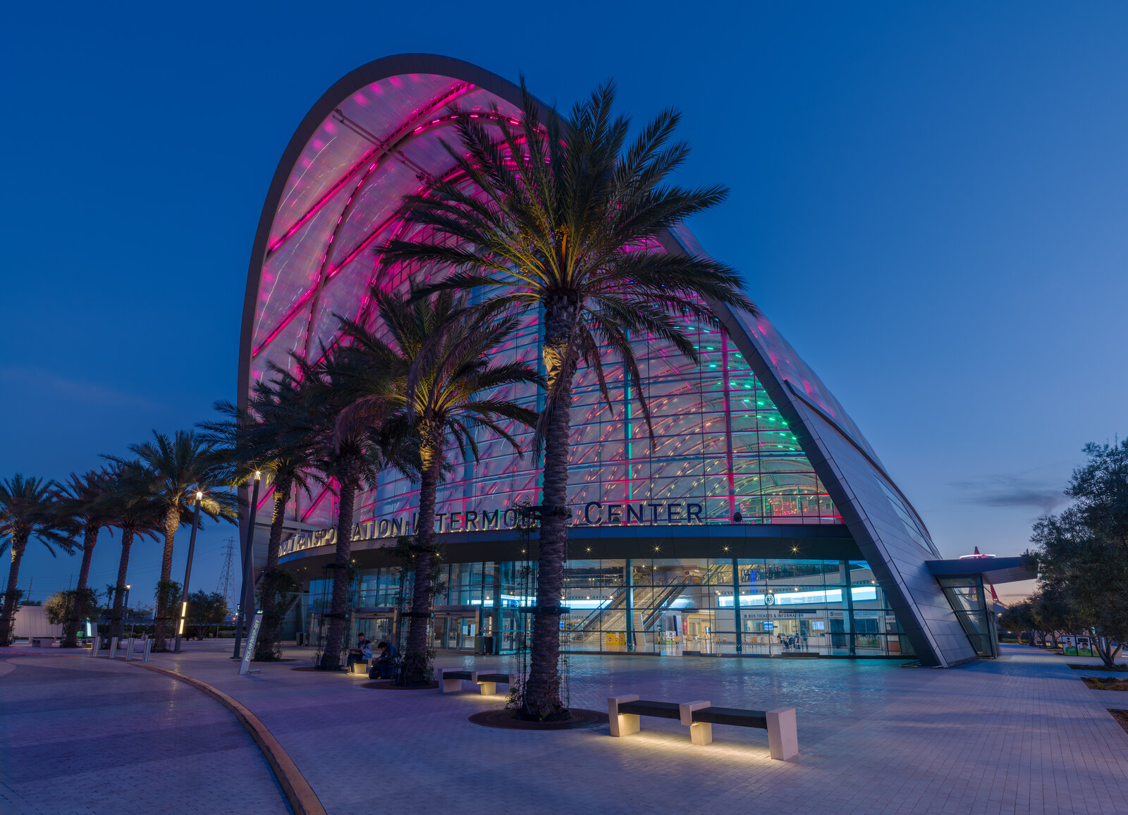 Anaheim Station night pink lighting