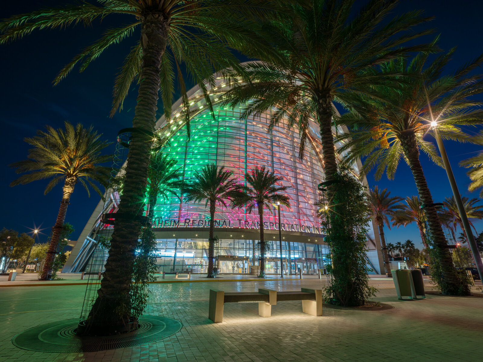 Anaheim Station night green lighting
