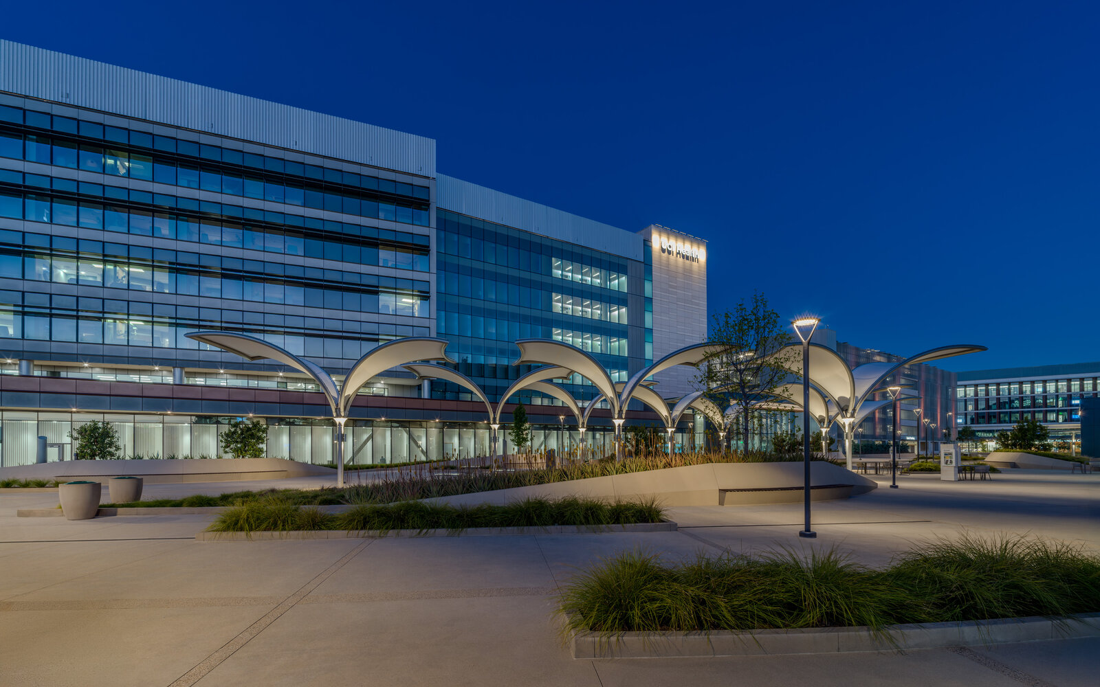 UCI Health night arch canopies