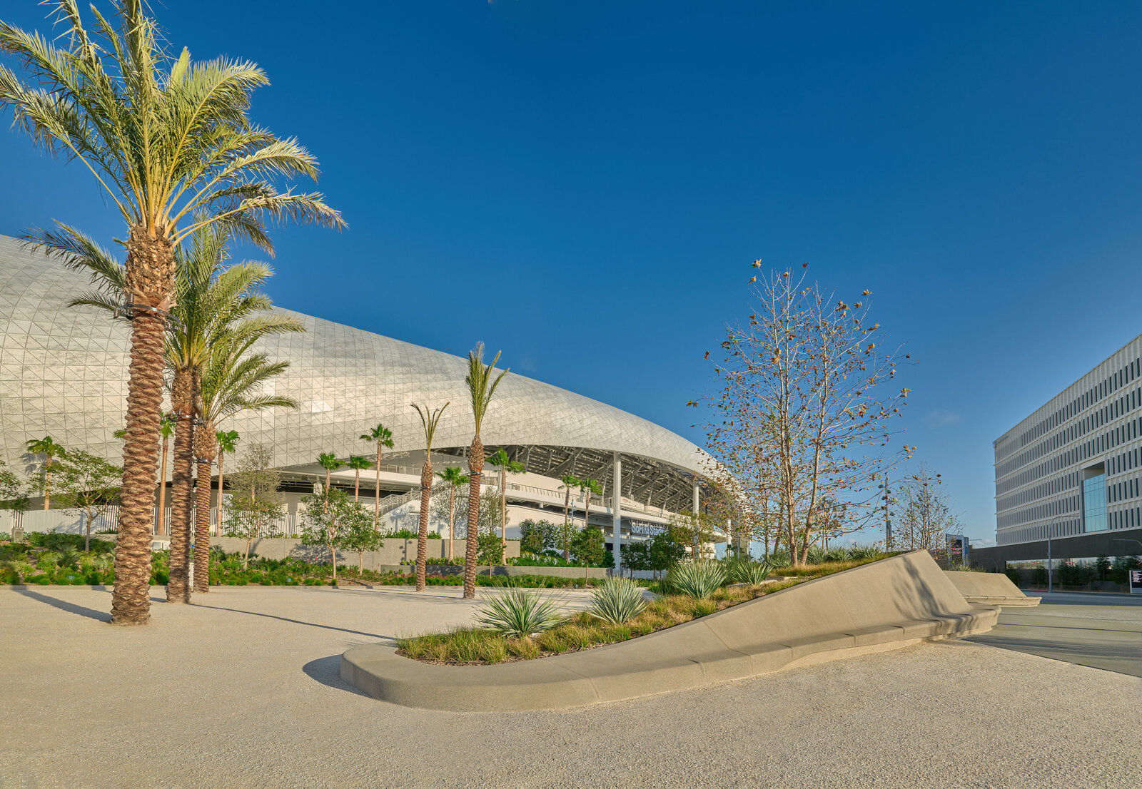 SoFi Stadium at dusk